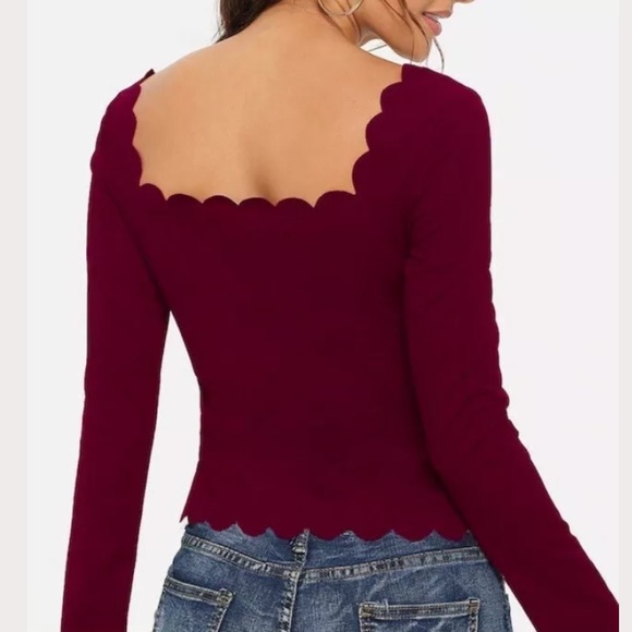 Sold! Shein Red Scallop Trim Slim Fit Top Large - Picture 2 of 7